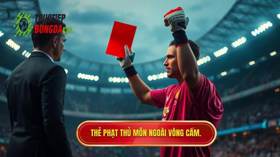 Thẻ phạt thủ môn ngoài vòng cấm.